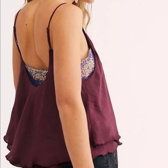 Free People Turn It On Cami Sequins Top Plum Color Sleeveless Blouse Size S - Picture 2 of 8